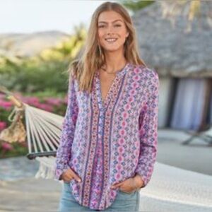 Tolani Purple and Pink V-Neck Bell Sleeve Blouse
